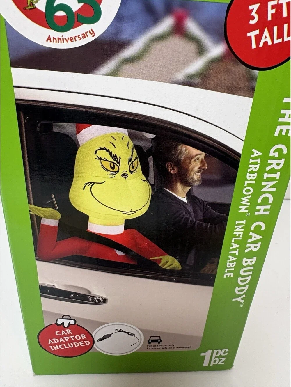 Dr Seuss The Grinch Car Buddy Airblown Inflatable 3 Foot Tall with Car Adaptor